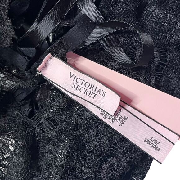 Victoria's Secret Triangle Lace Up Garter Slip Black Lingerie Size Large - Picture 3 of 3